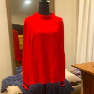Boden red blouse with red/blue cuffs, size 14.
